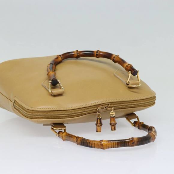 GUCCI Bamboo Hand Bag Leather 2way Beige Gold 000 2058 0290 Auth 86706 - Picture 6 of 16